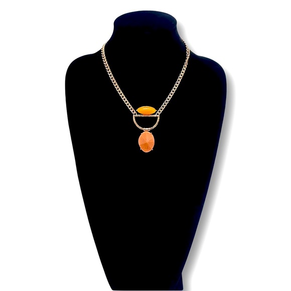 FCUK | Peach & Mustard Gold Tone Bib Necklace NWT - Picture 1 of 9